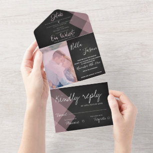 Elegant Chalkboard Pastel Monogram Foto Weduwschap All In One Uitnodiging