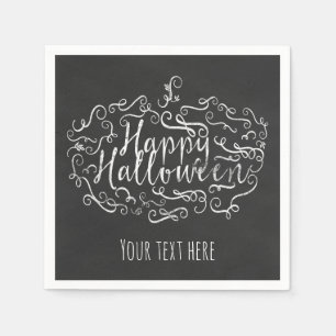 Elegant Chalkboard Pumpkin Happy Halloween Party Servet