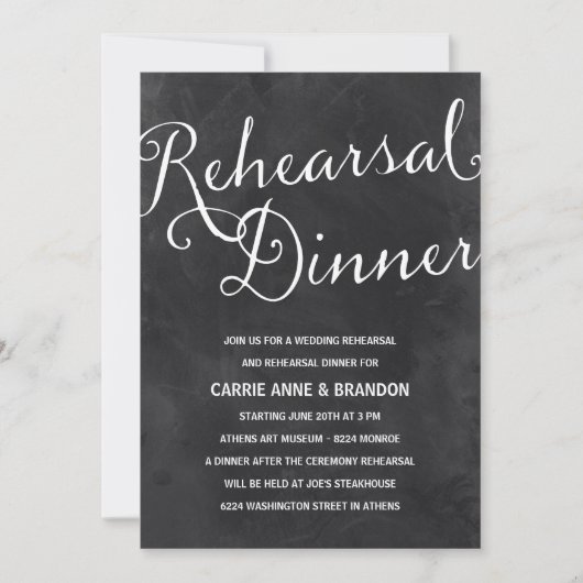 Elegant Chalkboard | Rustige Chic Rehearsal Dinner Kaart (Voorkant)