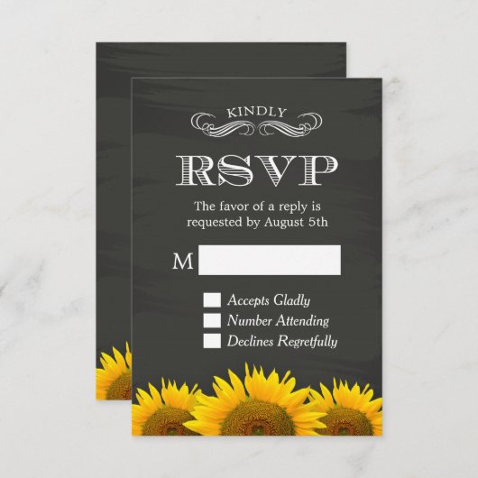 Elegant Chalkboard Sunflower Decor RSVP Antwoord (Voorkant / Achterkant)