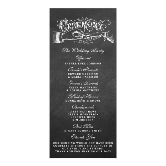 Elegant Chalkboard Wedding Ceremony Programma's (Achterkant)
