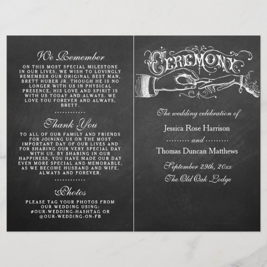 Elegant Chalkboard Wedding Ceremony Programma's (Voorkant)