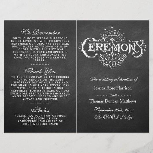 Elegant Chalkboard Wedding Ceremony Programma's (Voorkant)