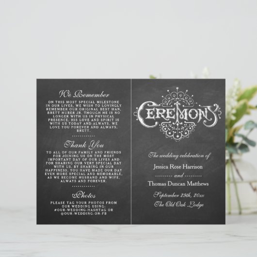 Elegant Chalkboard Wedding Ceremony Programma's (Staand voorkant)