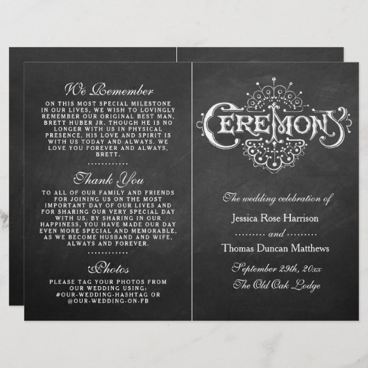 Elegant Chalkboard Wedding Ceremony Programma's (Voorkant / Achterkant)