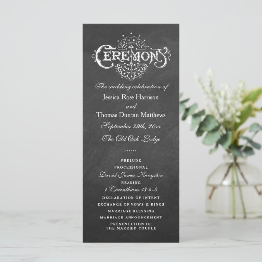 Elegant Chalkboard Wedding Ceremony Programma's (Staand voorkant)
