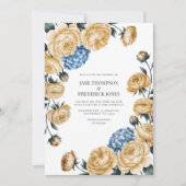 Elegant Champagne and Dusty Blue Floral Wedding Kaart (Voorkant)
