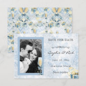 Élégant Champagne Bleu et Blanc Save the Date (Devant / Derrière)