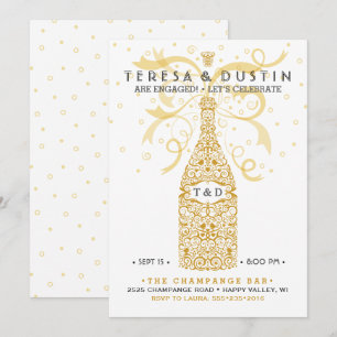 Elegant Champagne Bottle Engagement Party Kaart