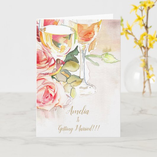 Elégant Champagne & Faire-part Fiançailles Rose (Fleur jaune)