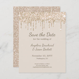 Elegant Champagne Glitter Wedding Save the Date Kaart