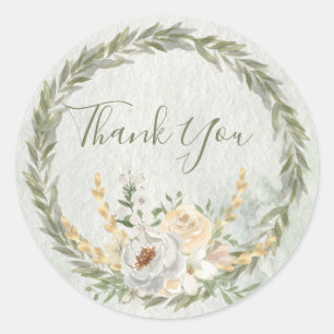 Elegant Champagne Ivory Floral Script Bedankt Ronde Sticker
