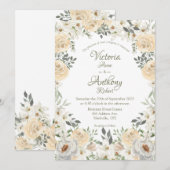 Elegant Champagne Ivory Floral Script Wedding Invi Kaart (Voorkant / Achterkant)