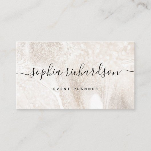 Elegant Champagne Marble and Modern Script Visitekaartje (Voorkant)