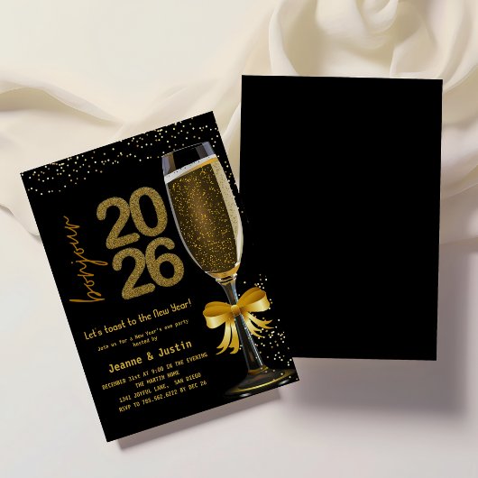Elegant Champagne New Year's Eve Party Invitation Kaart
