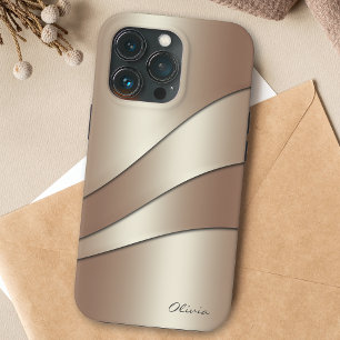 Elegant Champagne Shimmer Waves Pattern met Name iPhone 11 Hoesje