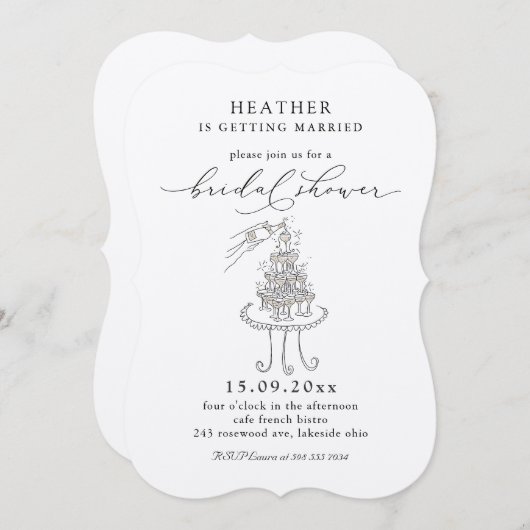 Elégant Champagne Tower Bridal Douche Invitation (Devant / Derrière)