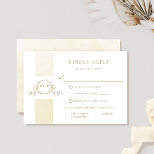 Elegant Champagne Waterverf Wedding Monogram RSVP Kaartje