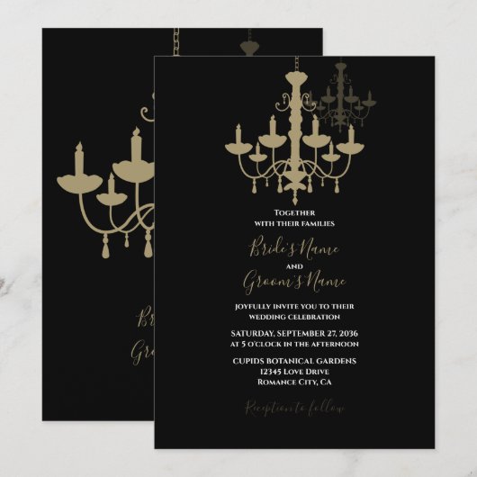 Elégant Chandelier Black Gold Invitations de maria (Devant / Derrière)