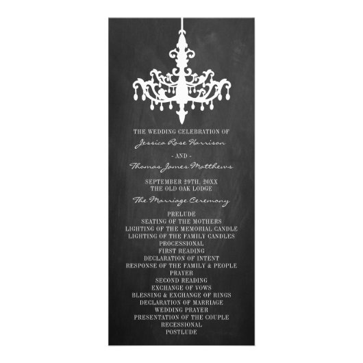 Élégant Chandelier Chalkboard programme de mariage (Devant)