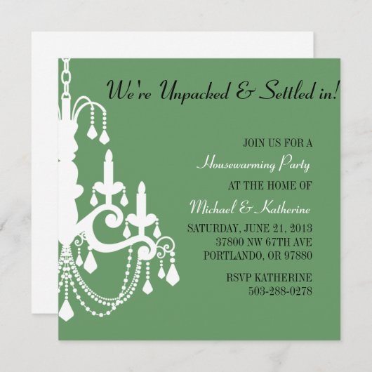 Elegant Chandelier Housewarming Party Invitation (Devant / Derrière)
