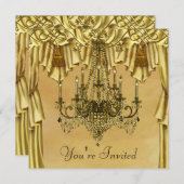 Elégant Chandelier Or Gold Party Invitation (Devant / Derrière)