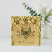 Elégant Chandelier Or Gold Party Invitation (Debout devant)