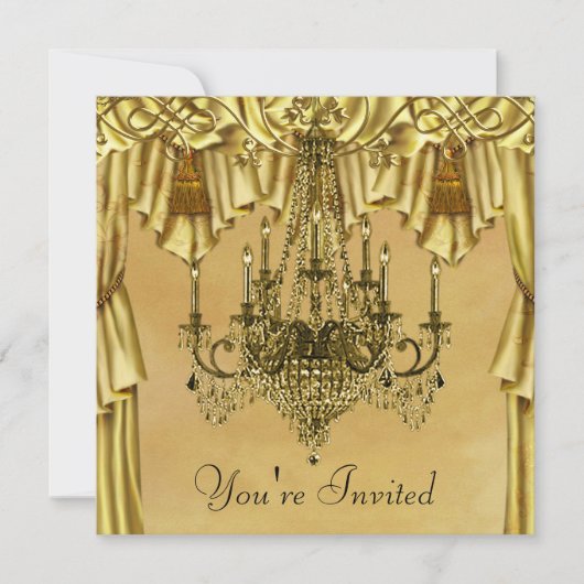 Elégant Chandelier Or Gold Party Invitation (Devant)