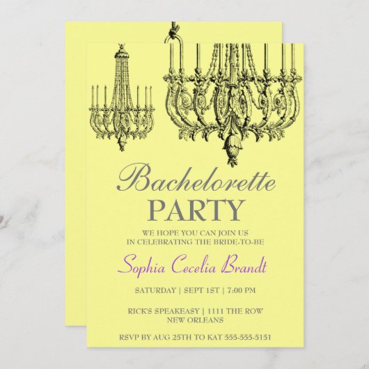 Elegant Chandelier Party Invitation Kaart (Voorkant / Achterkant)