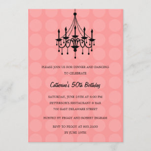 Elegant Chandelier Party Invitation - Pink Kaart