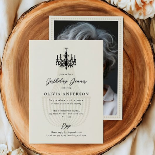 Elegant Chandelier & Photo Birthday Celebration Kaart