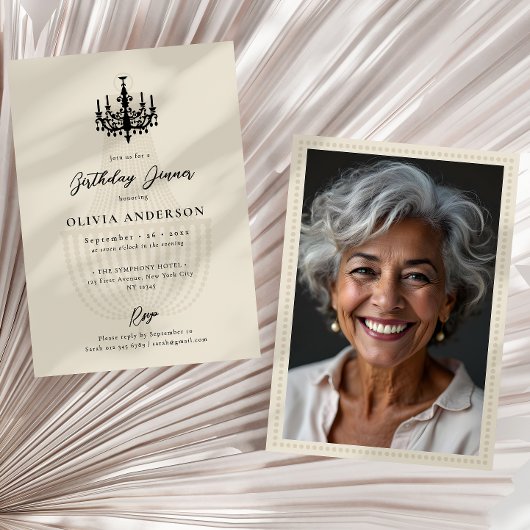 Elegant Chandelier & Photo Birthday Celebration Kaart