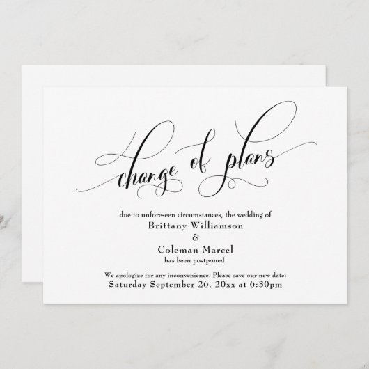 Élégant changement de plans Faire-part Mariage bla (Devant / Derrière)