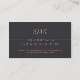 Elegant Charcoal and Roos Gold Monogram Visitekaartje
