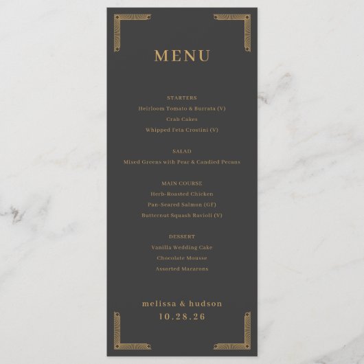 Elegant Charcoal Gold Menu (Devant)