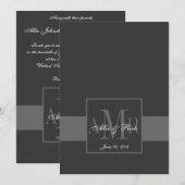 Elegant Charcoal Gray Monogram Wedding Invitation Kaart (Voorkant / Achterkant)