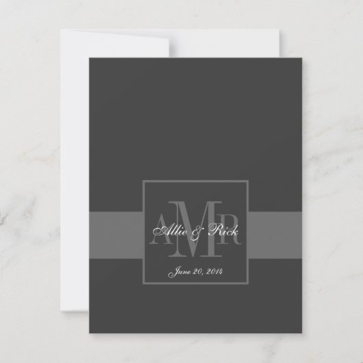 Elegant Charcoal Gray Monogram Wedding RSVP (Voorkant)