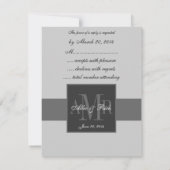 Elegant Charcoal Gray Monogram Wedding RSVP (Achterkant)