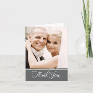 Elegant Charcoal Gray Scalloped Wedding Photo Bedankkaart