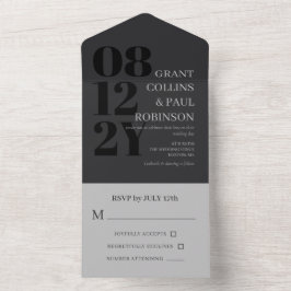 Elegant Charcoal & Gray Typography Wedding All In One Uitnodiging