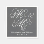 Elegant Charcoal Mr en Mrs Script Custom Monogram Servetten (Voorkant)