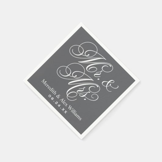 Elegant Charcoal Mr en Mrs Script Custom Monogram Servetten (Hoek)