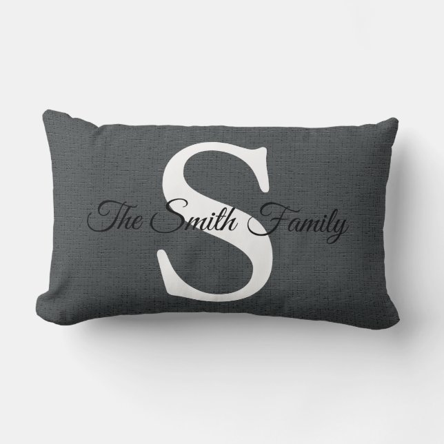 Elegant Charcoal Name Monogram Lumbar Pillow Kussen (Voorkant)