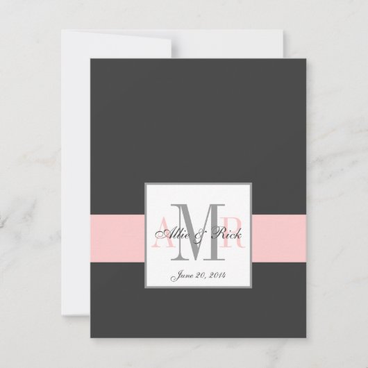 Elegant Charcoal Pink Monogram Wedding RSVP (Voorkant)