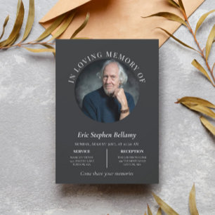 Elegant Charcoal Round Photo Memorial Funeral Kaart