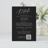 Elegant Charm Donker Zwart Bruiloft Details Kaart (Staand voorkant)