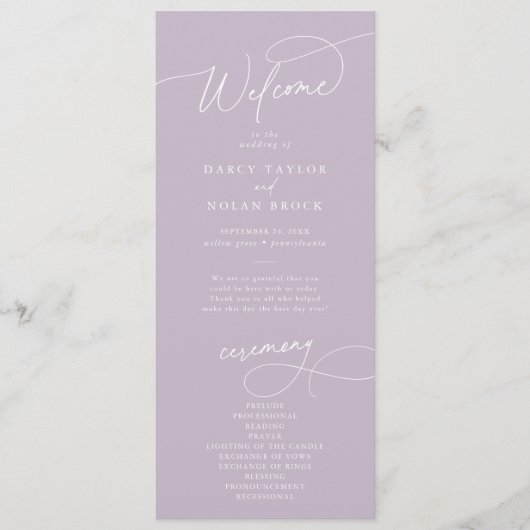 Elegant Charm Flat Lavendel Paarse bruiloft progra Programma (Voorkant)