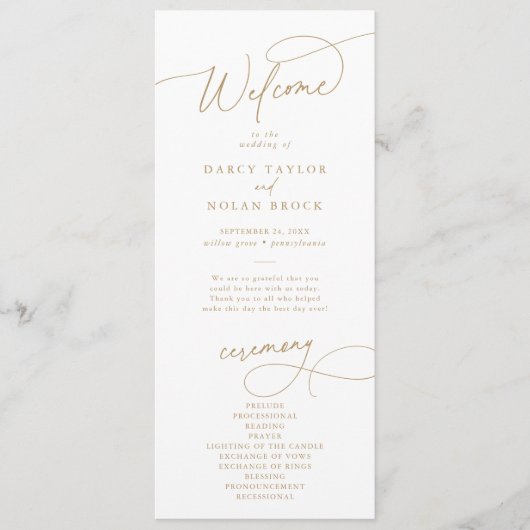 Elegant Charm Flat Wit en Goud Huwelijksprogramma Programma (Voorkant)