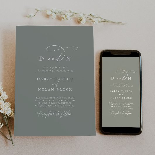 Elegant Charm Sage Photo Faire-part de mariage RSV