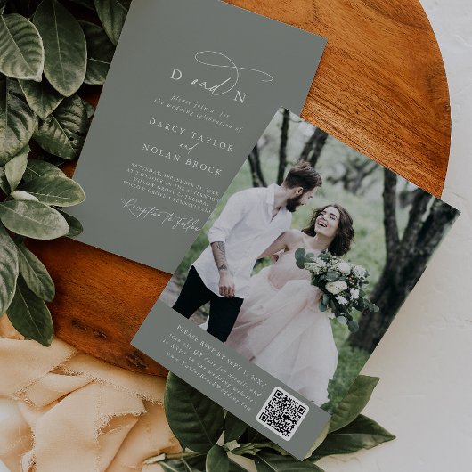 Elegant Charm Sage Photo Faire-part de mariage RSV
